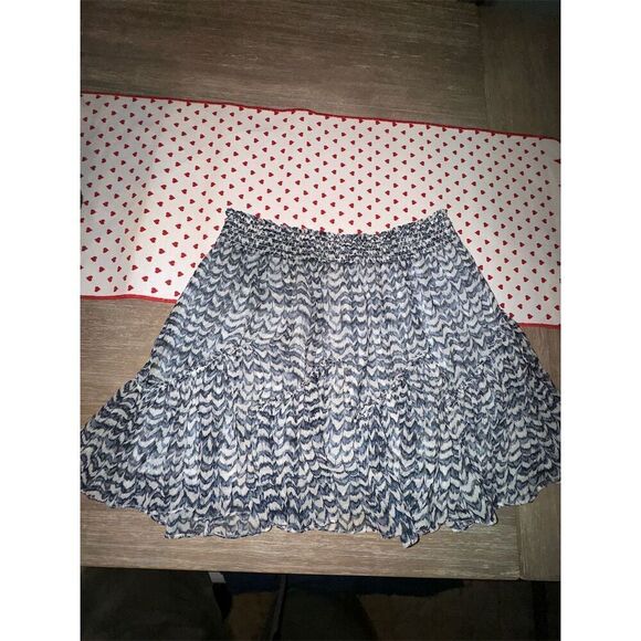 INTERMIX Women's‎ XL Blue Geometric Smocked Tiered Mini Skirt Casual - Picture 7 of 11